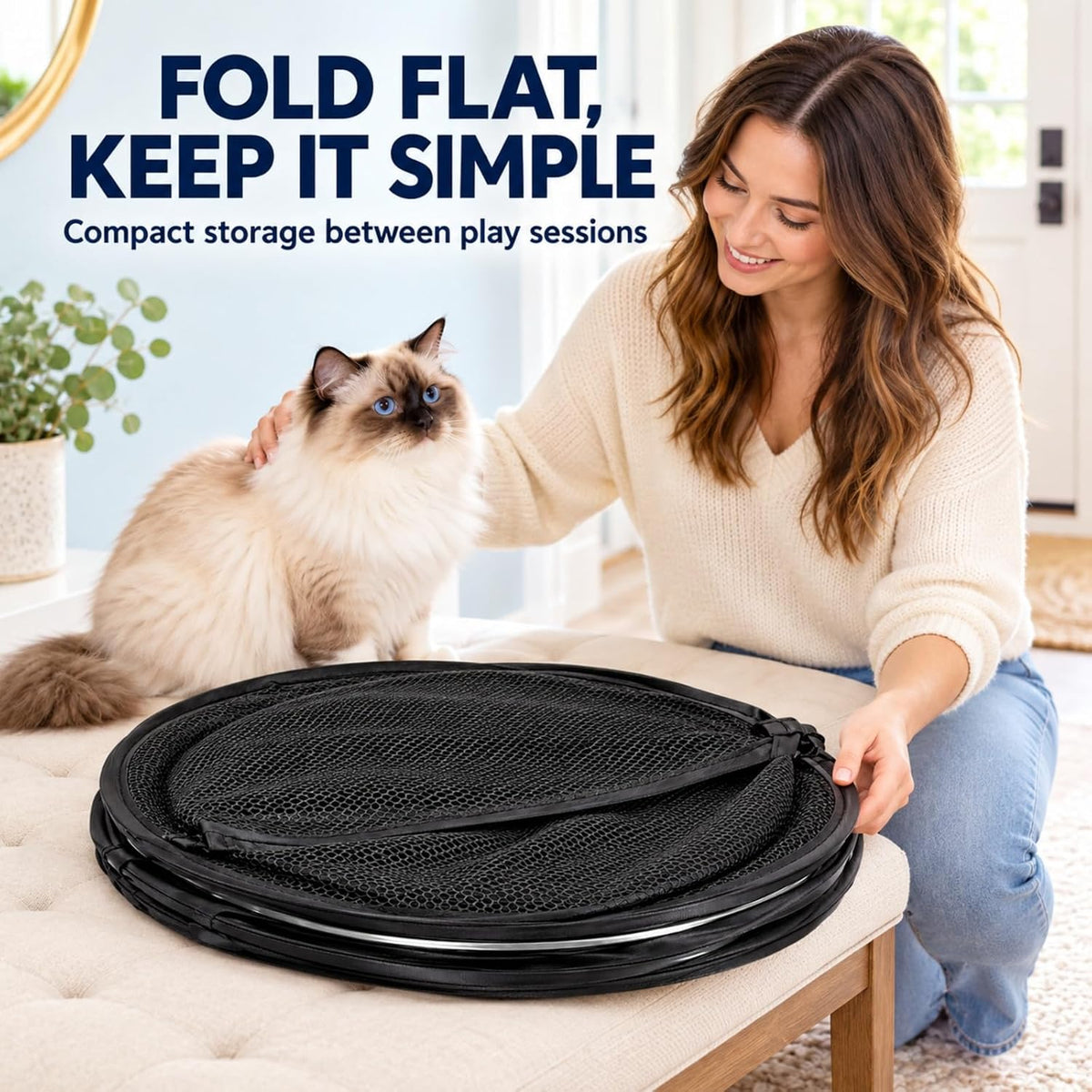Cat Hamster Ball, 27-Inch Rolling Cat Enclosure, Foldable Mesh Playpen