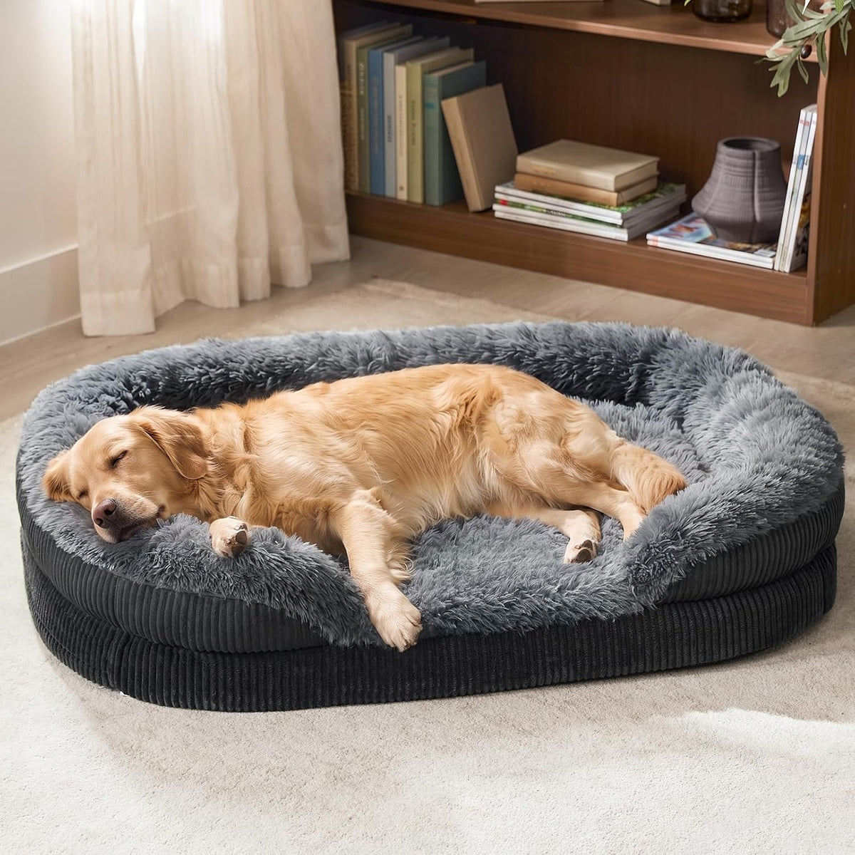 Fluffy Orthopedic Dog Beds Large Sized Dog, XL Egg-Crate Foam Bolster Sofa Bed with Washable Removable Waterproof Cover,