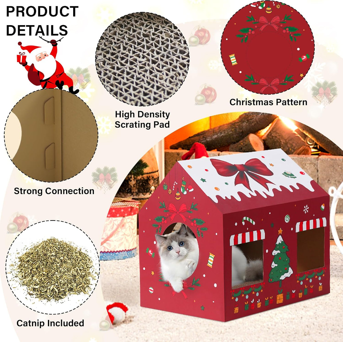 WESTERN HOME Christmas Cardboard Cat House, Indoor Cat Scratcher House