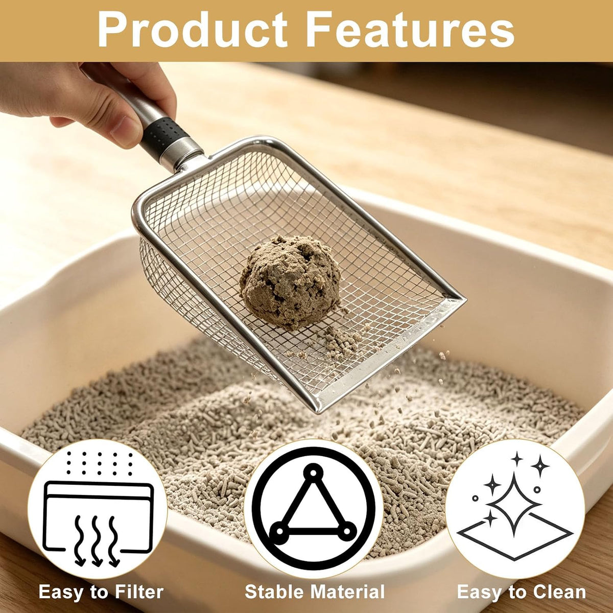 Mesh Scooper Stainless Steel 3.8mm Mesh Cat Litter Scoop