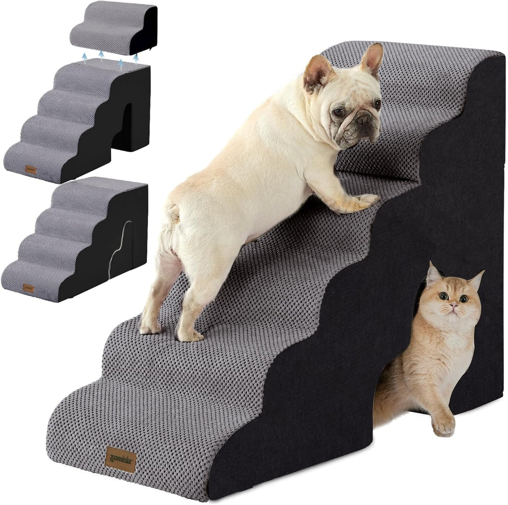 Dog Ramp for Large Dogs with Tunnel, 24" H 5 Steps for High Bed