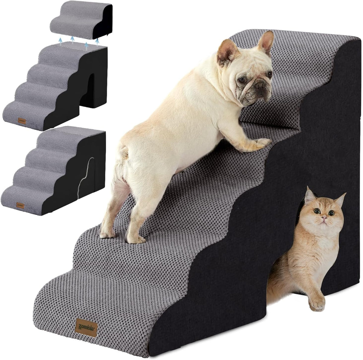 Dog Ramp for Large Dogs with Tunnel, 24" H 5 Steps for High Bed