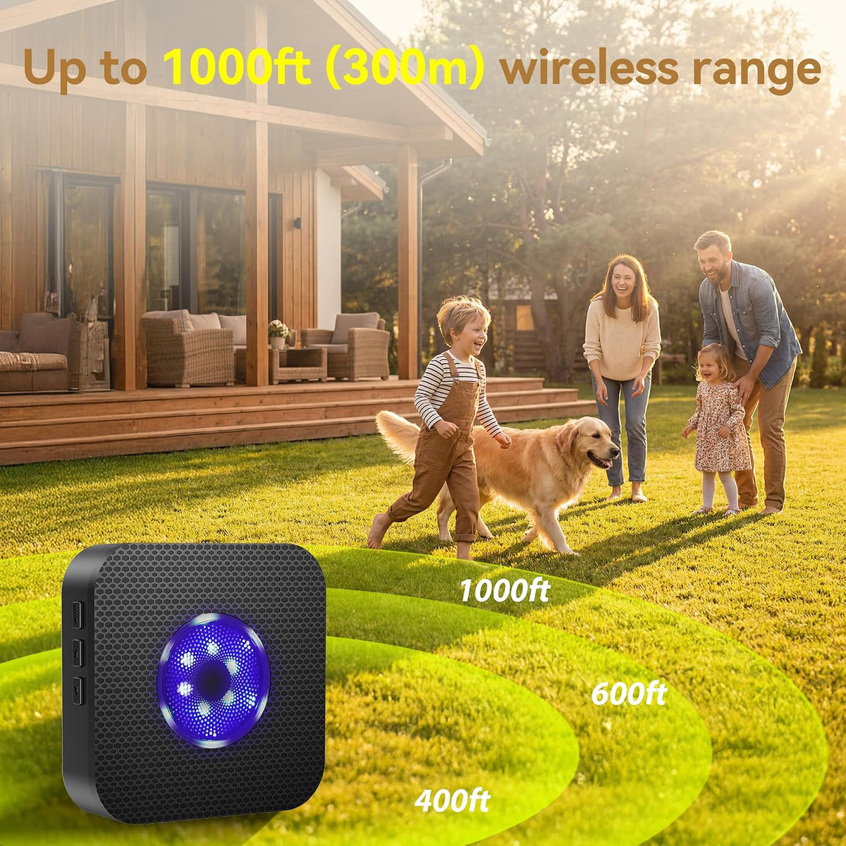 TECKNET Dog Door Bell, Dog Bells to Go Outside with 55 Melodies, 1000 Feet Range, 5 Volume (0-120dB) & 2 Modes, IP65 Wat