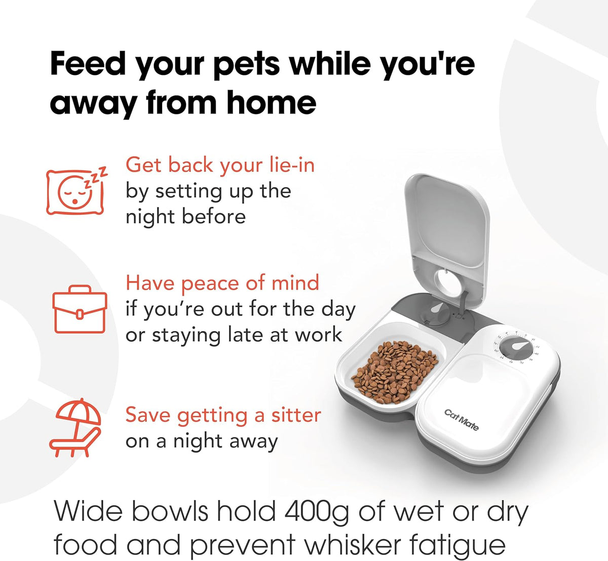 Cat Mate 2-Meal Automatic Pet Feeder, for Cats & Small Dogs, 800g / 1.78 lb