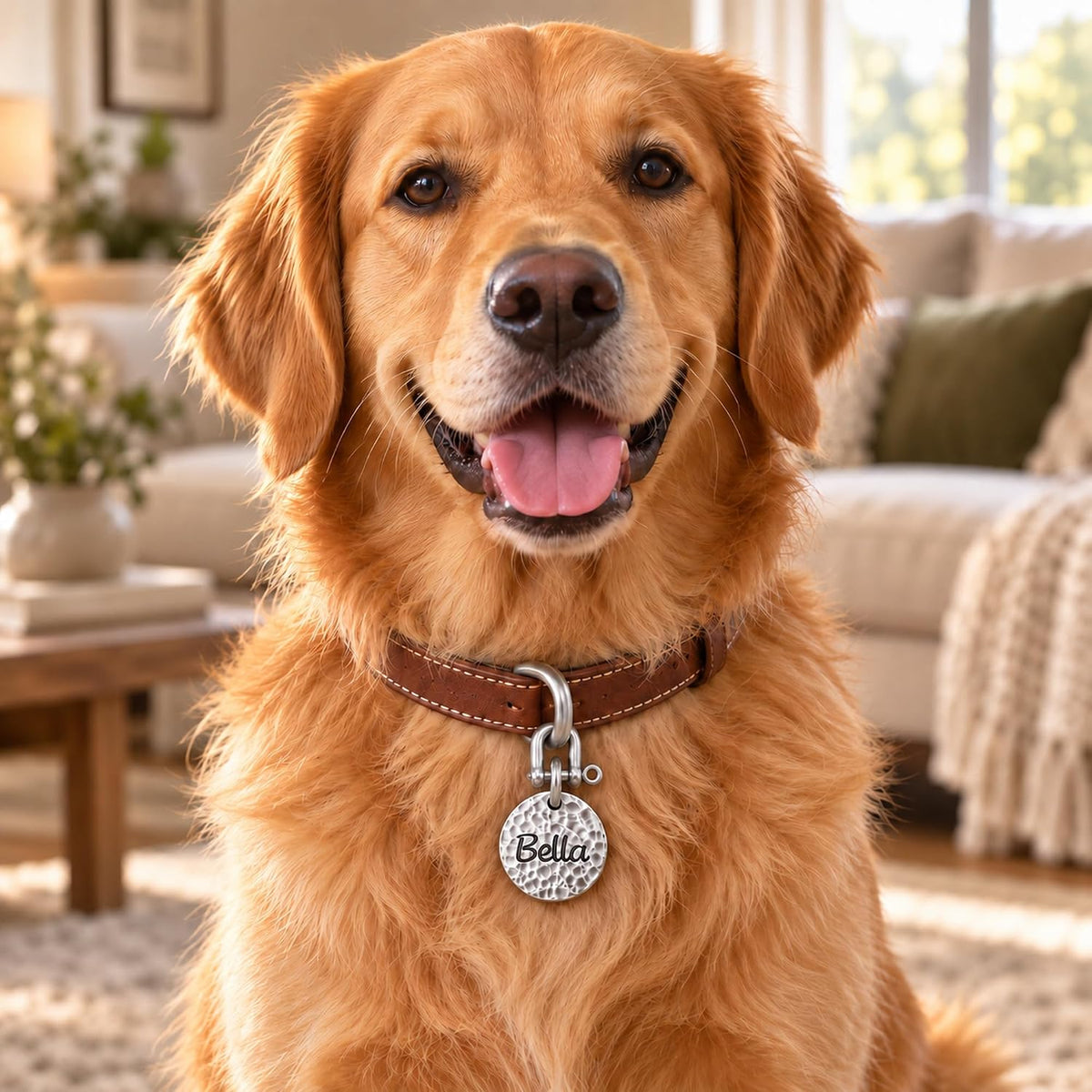 BONBOY Personalized Dog Tag, Engraved Pet ID Tag, Custom Dog Name Tag (Large, Brass)
