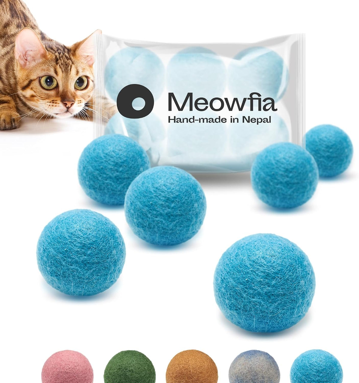 MEOWFIA Wool Ball Toys - 6-Pack of Safe for Cats and Small Dogs Balls - 1.5 Inch Felted Wool Cat Toy and Dog Toy - Perfe