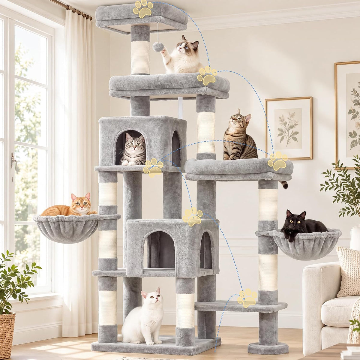 Hey-brother Cat Tree Tower with Stable Extended Base, 3 Platforms, MPJ038W