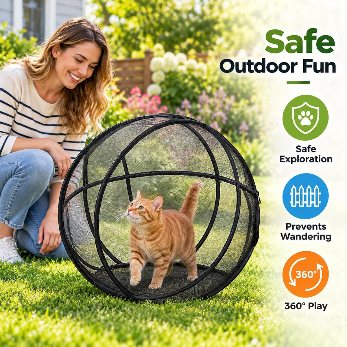 27" Outdoor Cat Enclosure Pop Up Collapsible Mesh 360° Rolling Hamster Ball