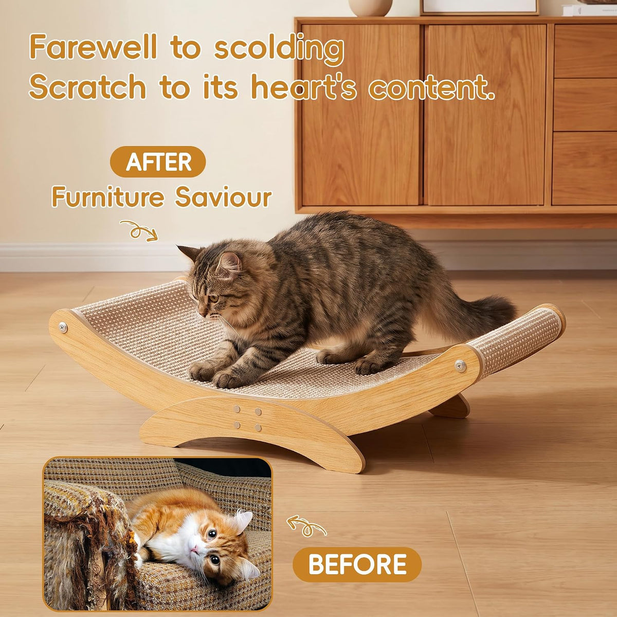 Cat Scratcher Bed for Indoor Cats, 23.6" Large Sisal Cat Scratching Board