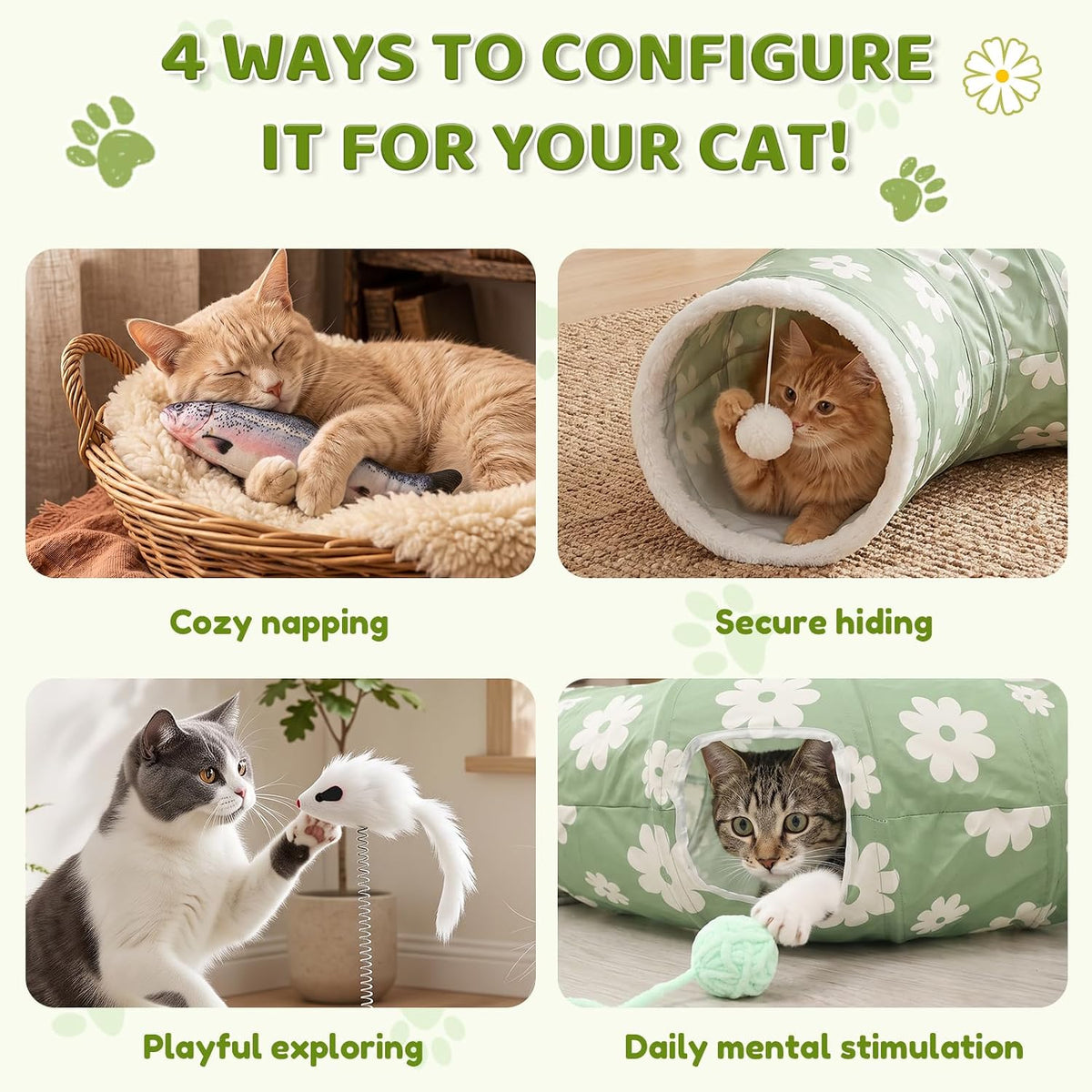 Cat Tunnels for Indoor Cats, 6-in-1 Interactive Cat Tunnel Toys for Kitten