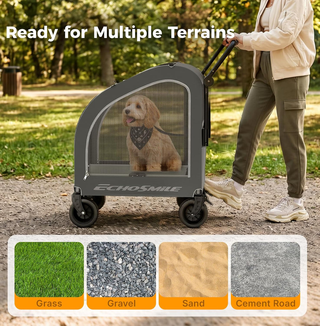 EchoSmile 4-Wheel Pet Stroller for Dogs & Cats, Up to 135 lbs, Grey