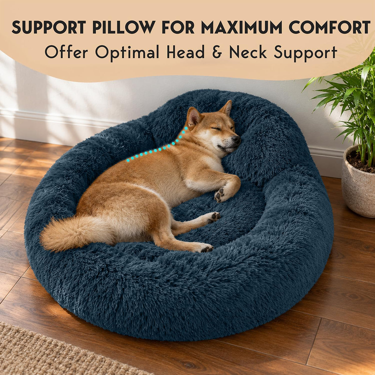 Calming Dog Bed Medium Size Dog - 30'' Donut Bed, Washable Dog Bed - Soft