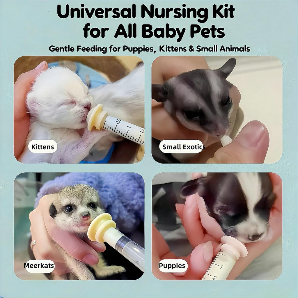 Pet Nursing Kit, Kitten Bottle Feeding Set with Nursing Nipples, Formula Dispenser, Liquid Syringe for Newborn Puppies a