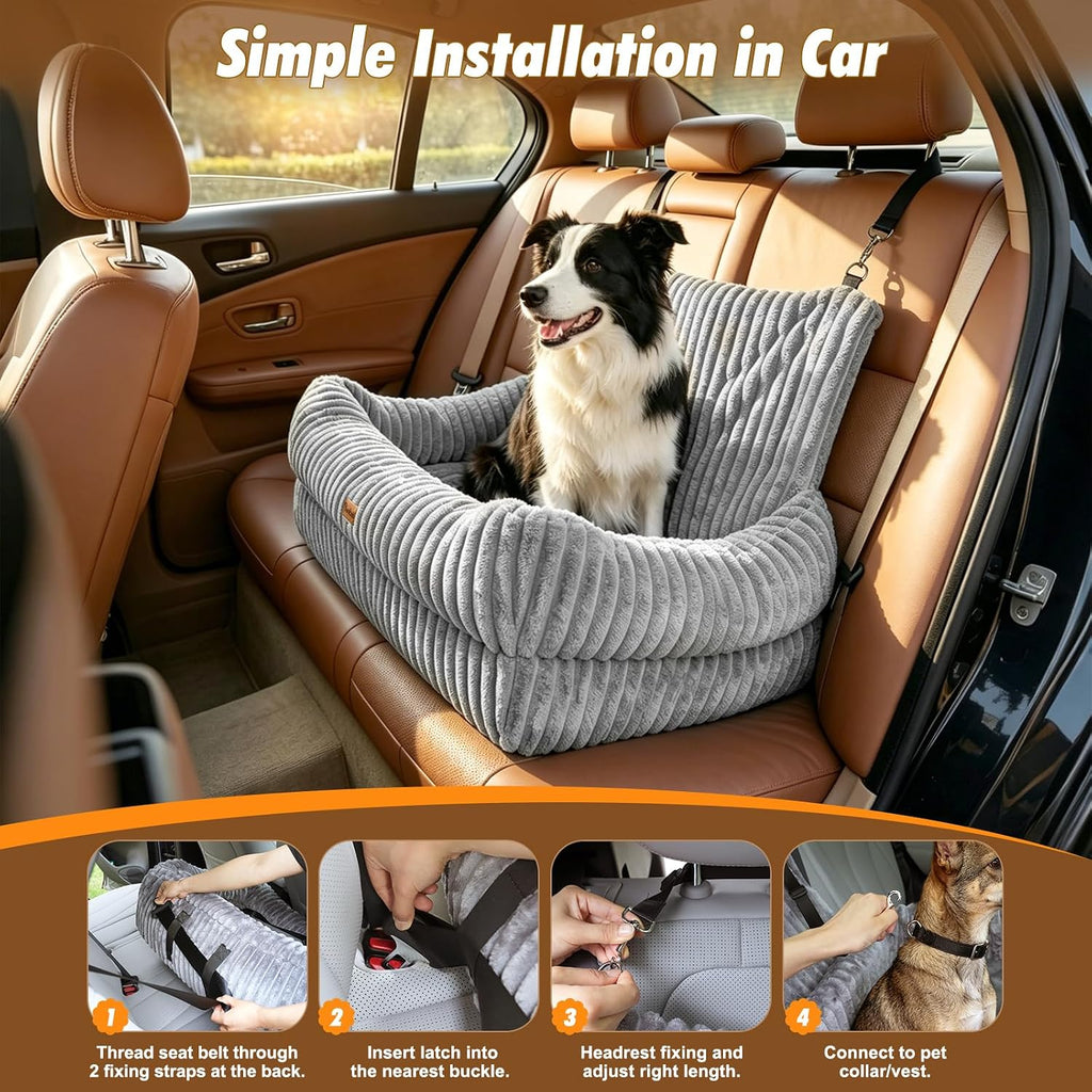 Pawaboo Dog Car Seat Bed, Memory Foam Booster for Medium/Large Dogs, Gray