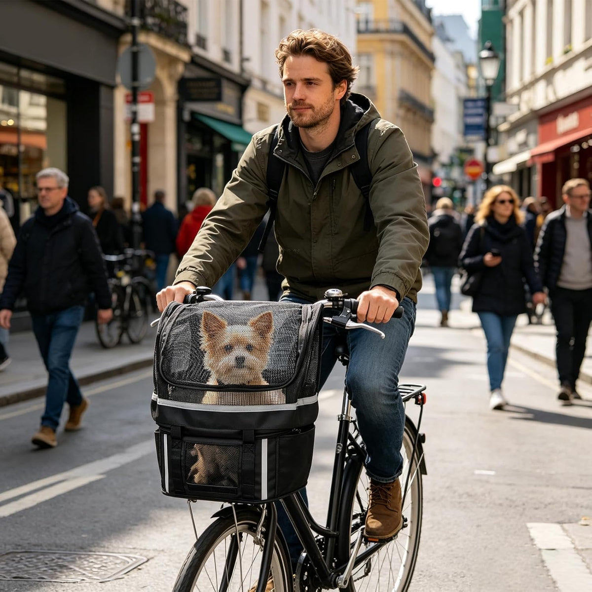 Pet Bike Basket – Dog Cat Handlebar Carrier | Mesh Window Reinforced