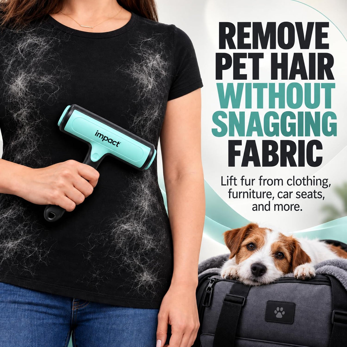IMPACT Pet Hair Remover Roller, Reusable Lint Roller for Dog & Cat Fur, Car