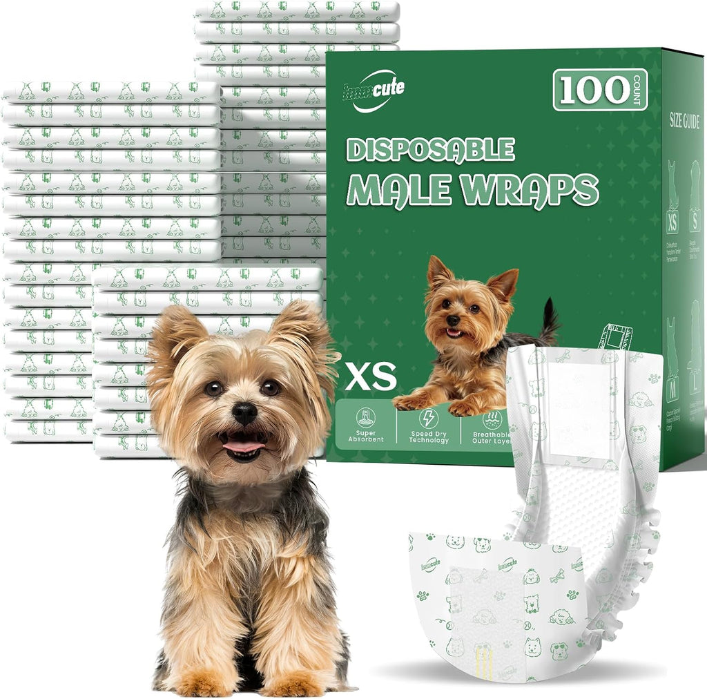 100 Count Male Dog Wraps, Male Dog Diapers Disposable, X-Small