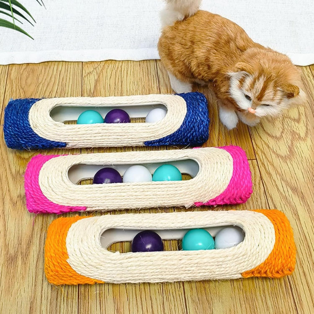 Cylindrical Scratching Board Sisal Cat Toys with 3 Pcs Ringing Balls 11 in Scratching Roller for Indoor Cats Playing (Bl
