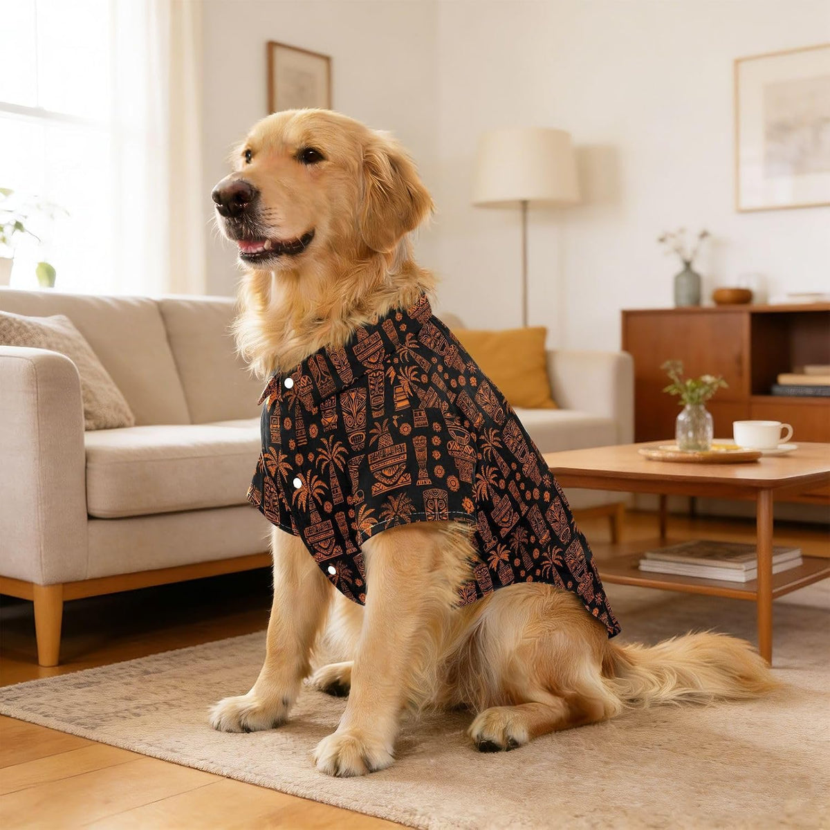 Dog Shirt Tiki Orange Palm Tree Beige Pet Outfit