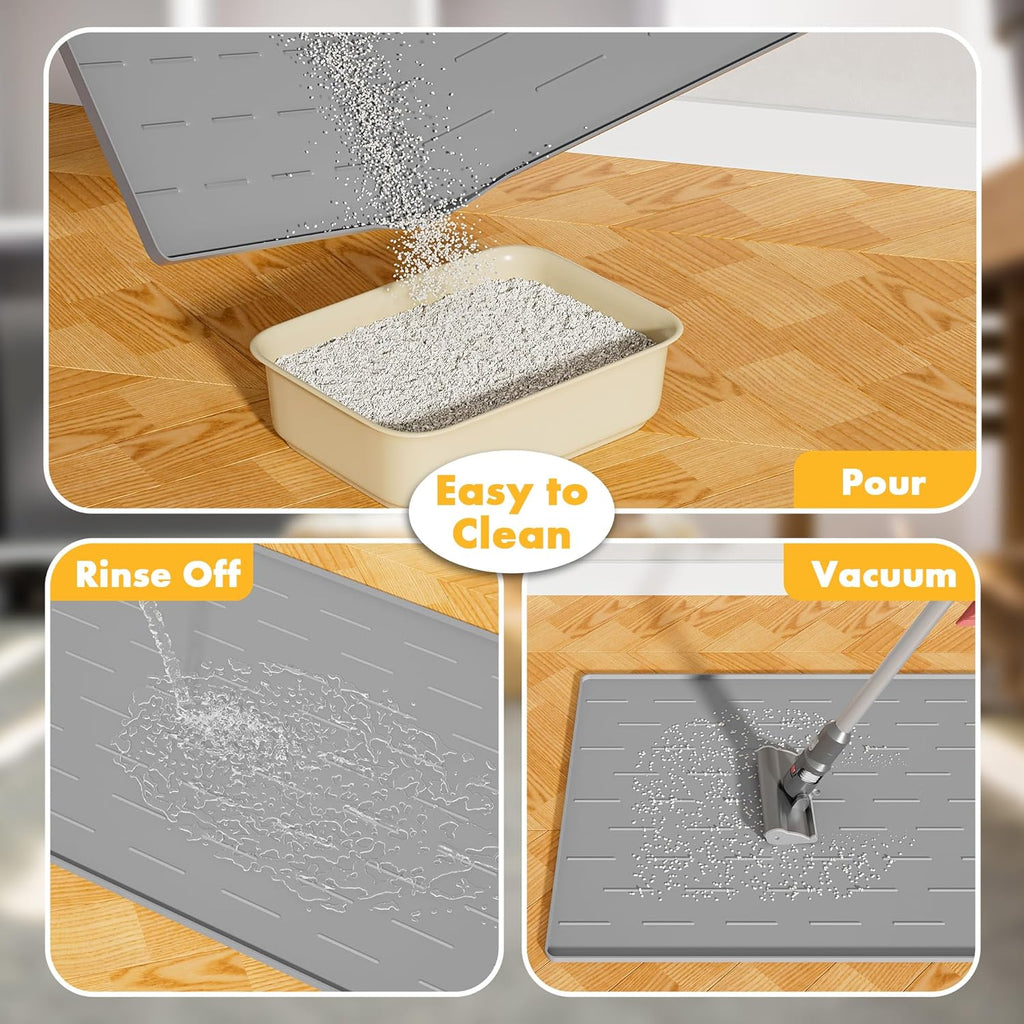 Pieviev Extra Large Silicone Litter Box Mat, Easy to Clean, 40'' x 28''