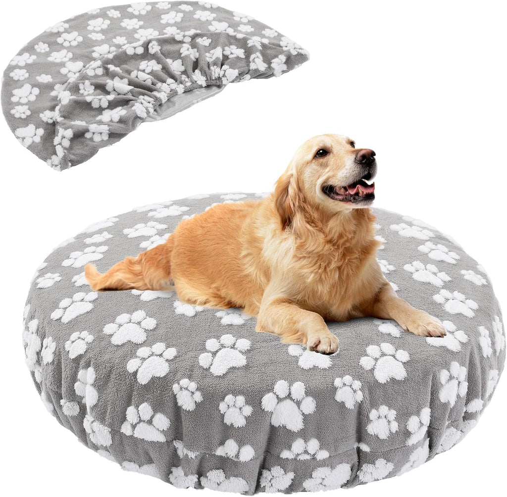 Washable Dog Bed Covers Replacement Round Waterproof Bed Cover for Dog Soft Pet Bed Cover with Lovely Dog Paw Print and 