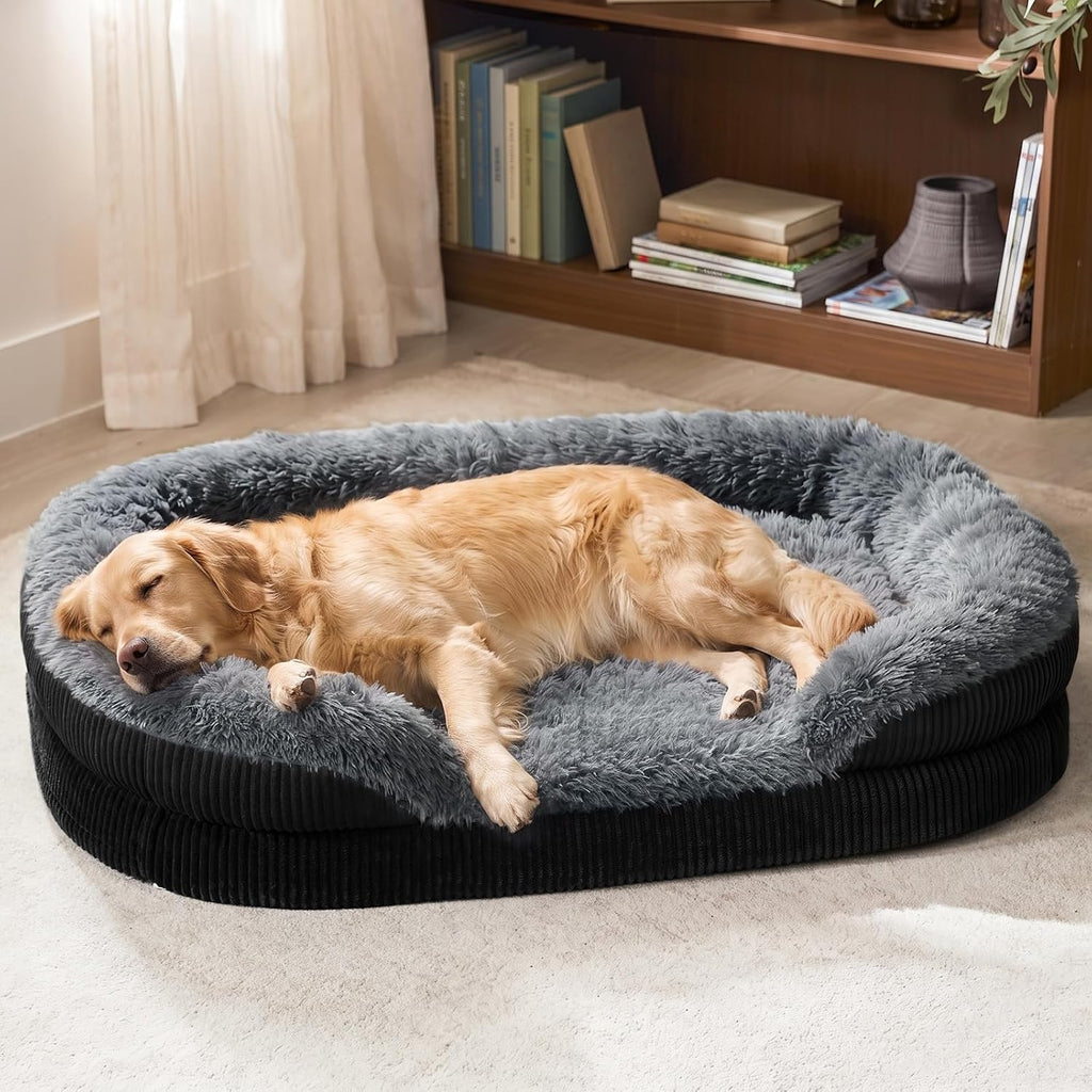 Fluffy Orthopedic Dog Beds Large Sized Dog, XL Egg-Crate Foam Bolster Sofa Bed with Washable Removable Waterproof Cover,