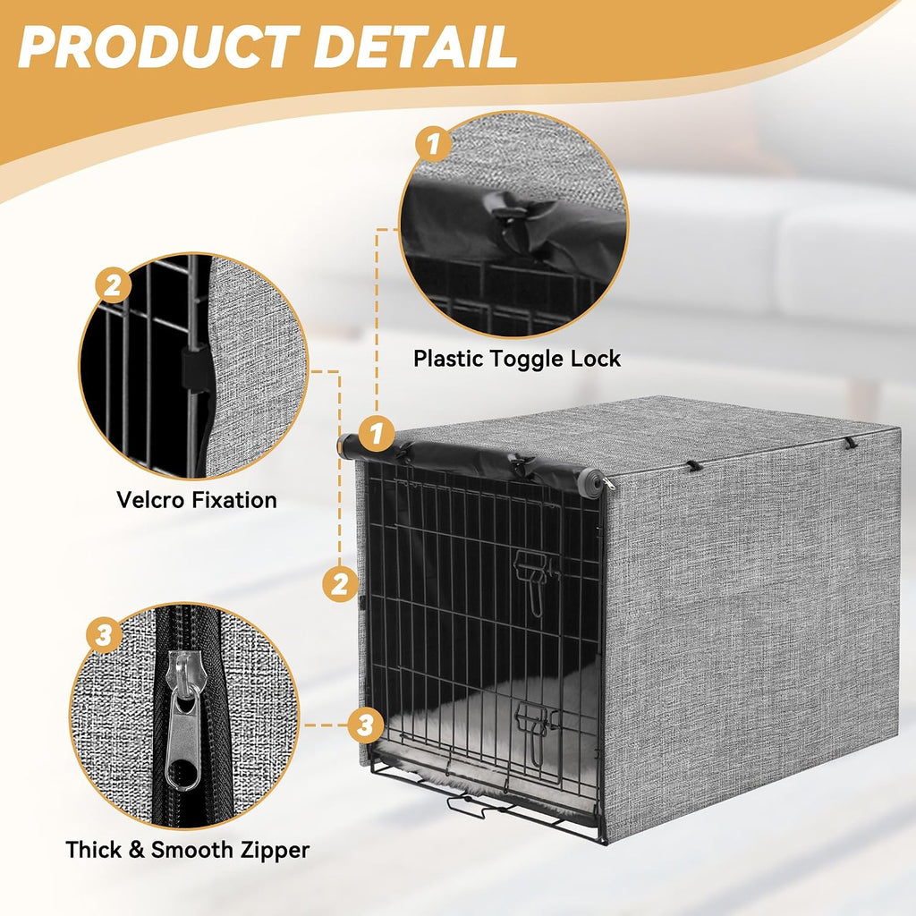 Akinerri Dog Crate Cover, Double Door Waterproof Kennel Cover, 42 in Grey