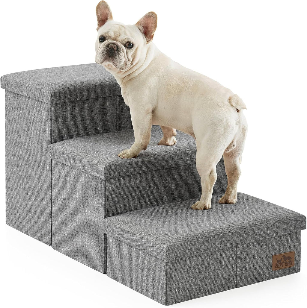 COZY KISS Dog Stairs with Storage, 16.7" H Wider Dog Steps, 3-Step