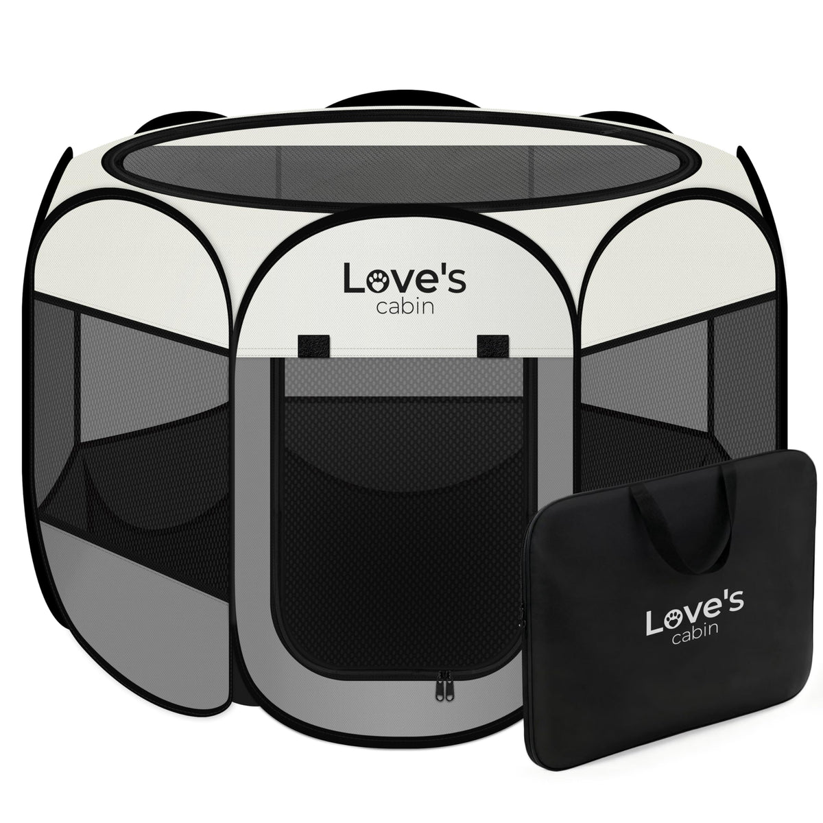 Love's cabin Pet Puppy Dog Playpen, Small Dog Tent Crates Cage Indoor/Outdoor, Portable Playpen for Cat, Foldable Pop Up Dog Kennel Playpen with Carring Case, Removable Zipper Top, Grey