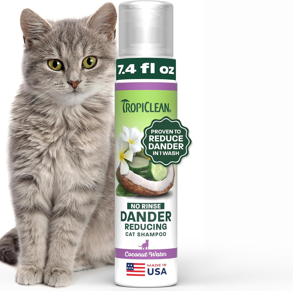 TropiClean No Rinse Waterless Cat Shampoo, Dander Reducing, 7.4oz
