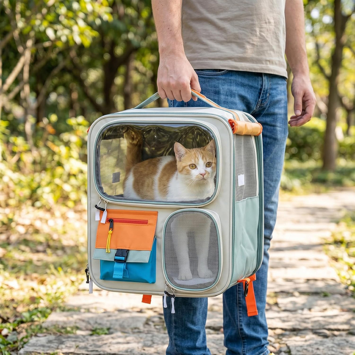 Cat Carrier with Wheels,Foldable Rolling Pets Carrier