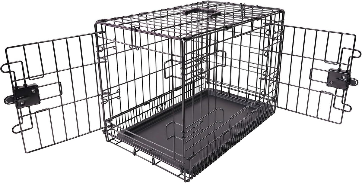 Amazon Basics Portable, Easy to Assemble, Foldable Metal Wire Dog Crate with Removable Tray, Double Door, Divider Panel,