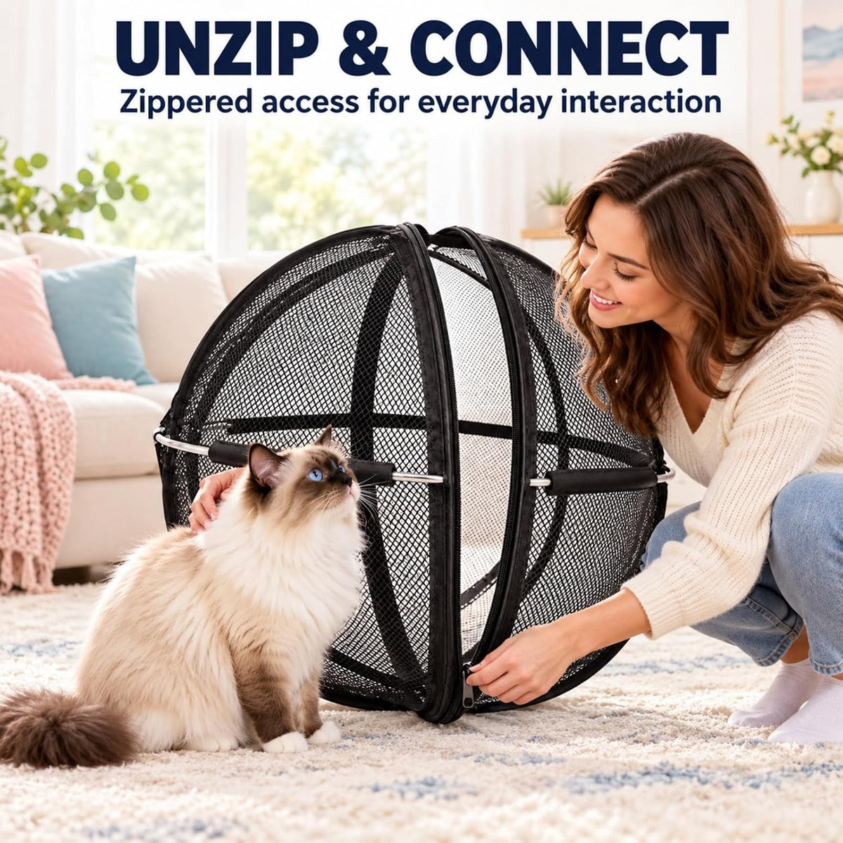 Cat Hamster Ball, 27-Inch Rolling Cat Enclosure, Foldable Mesh Playpen