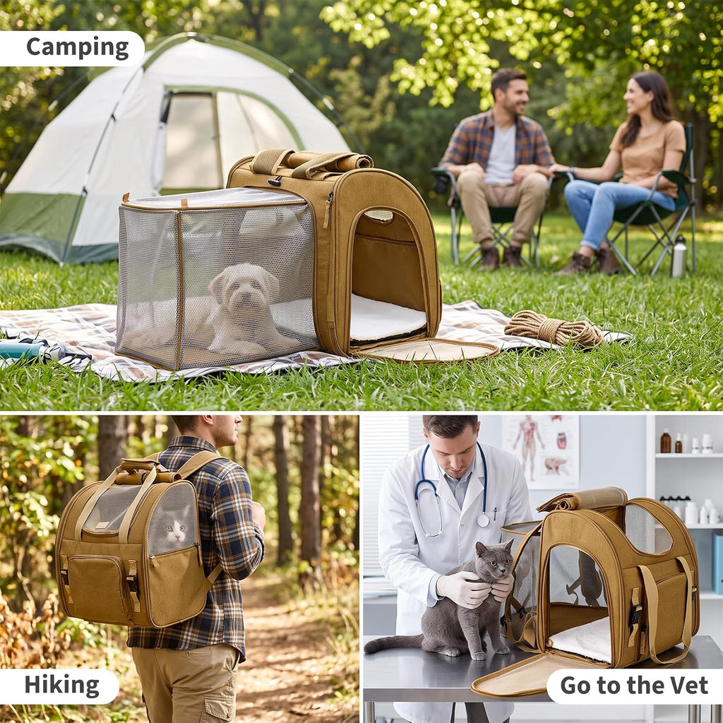 Expandable Cat Carrier Mesh Backpack with Expandable Mesh Side, Padded Shoulder Straps, Breathable Nylon Travel Backpack