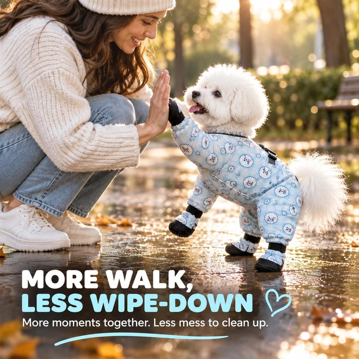 Dog Bodysuit with Shoes Dirtproof Onesie Anti-Slip Paw Protection (Blue,Medium)