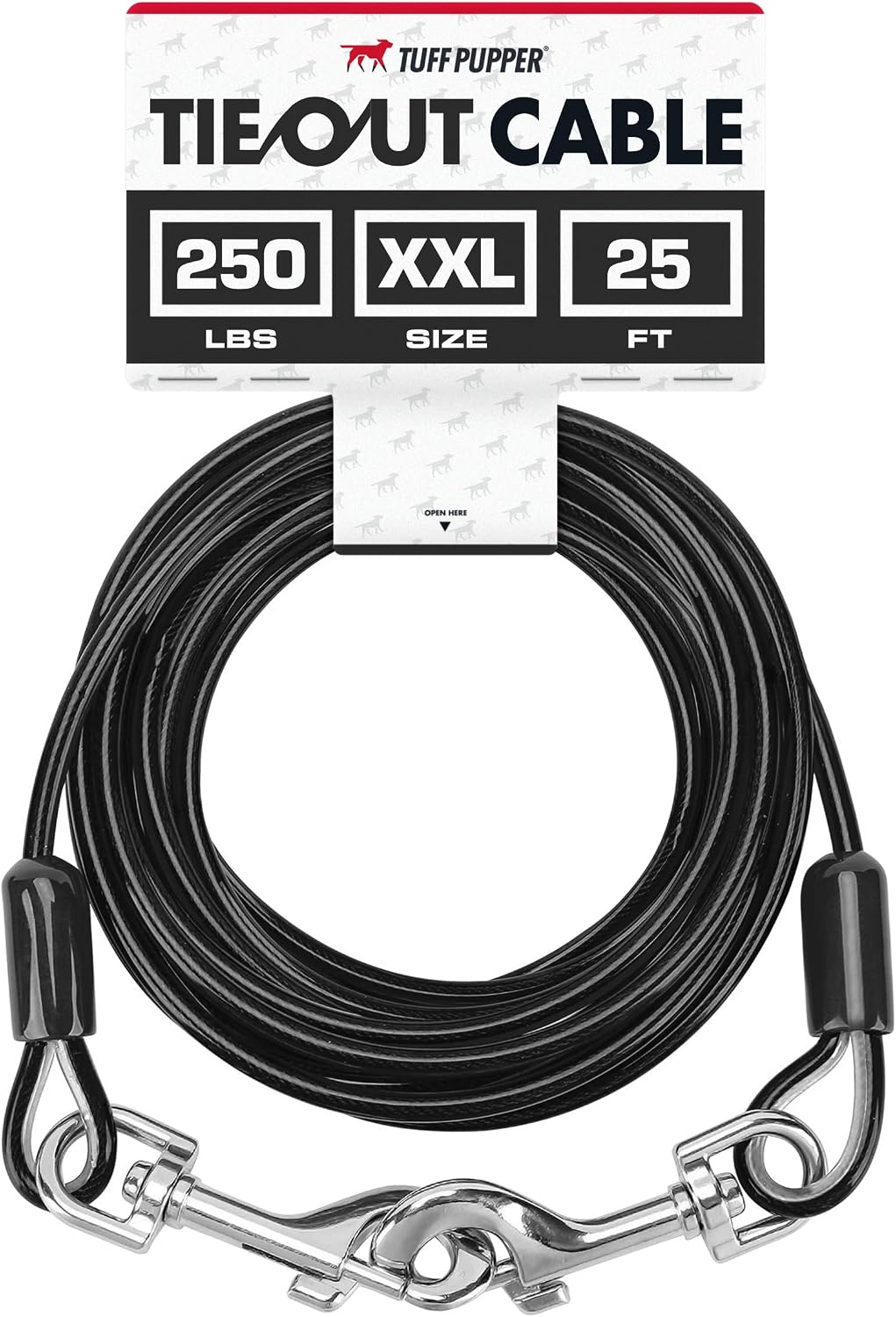 Tuff Pupper Dog Tie Out Cable, 100 ft Heavy Duty Lead for up to 125 lb Dogs