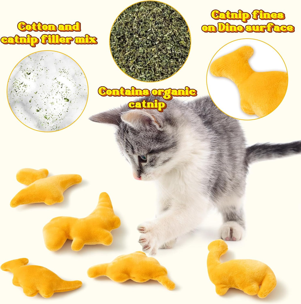 Catnip Toys for Cat - 5Pcs Dino Nuggets Cat Toy, Indoor Kitten Chew Bite Kick Dinosaur Chicken Nugget Catmint Interactiv