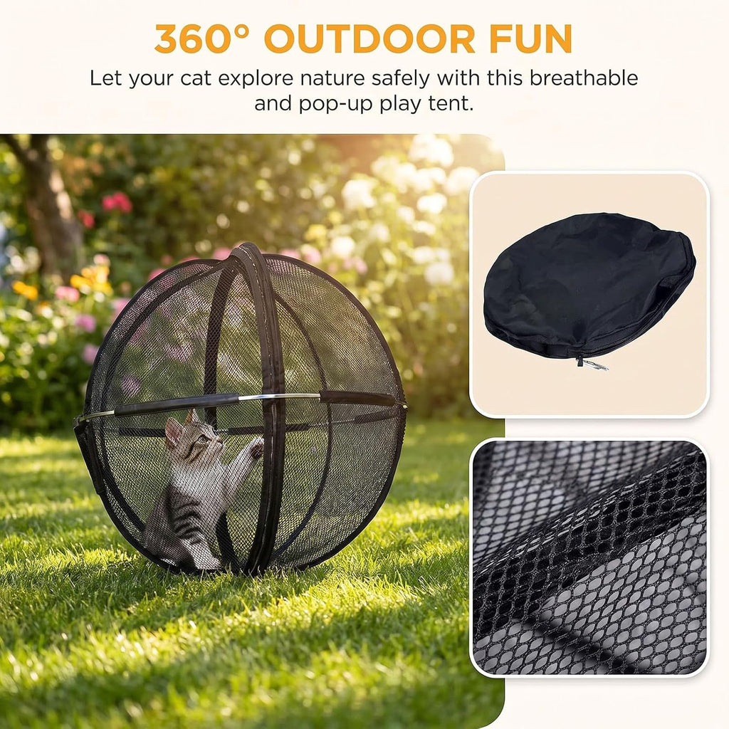 360° Panoramic Pop-Up Rolling Cat Playpen Hamster Ball for Outside (Pink)