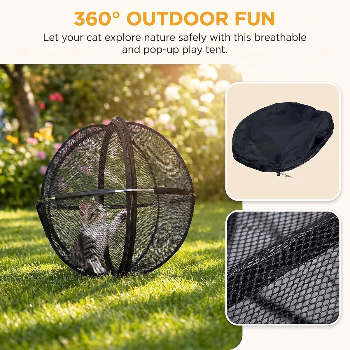 360° Panoramic Pop-Up Rolling Cat Playpen Hamster Ball for Outside (Pink)