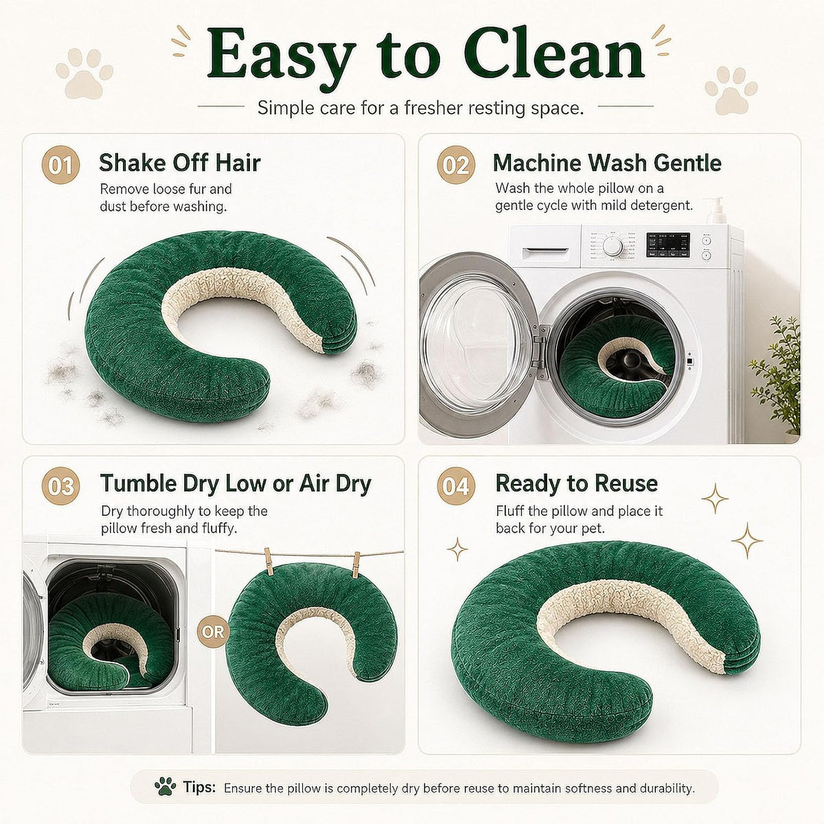 Pet Pillow Calming Soft Plush U-Shaped Neck Support Dogs Cats
