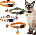 4 Pack Thanksgiving Cat Collars Breakaway with Bell and Charm Adjustable Fall Kitten Collar Set Pumpkin, Turkey, Maple L