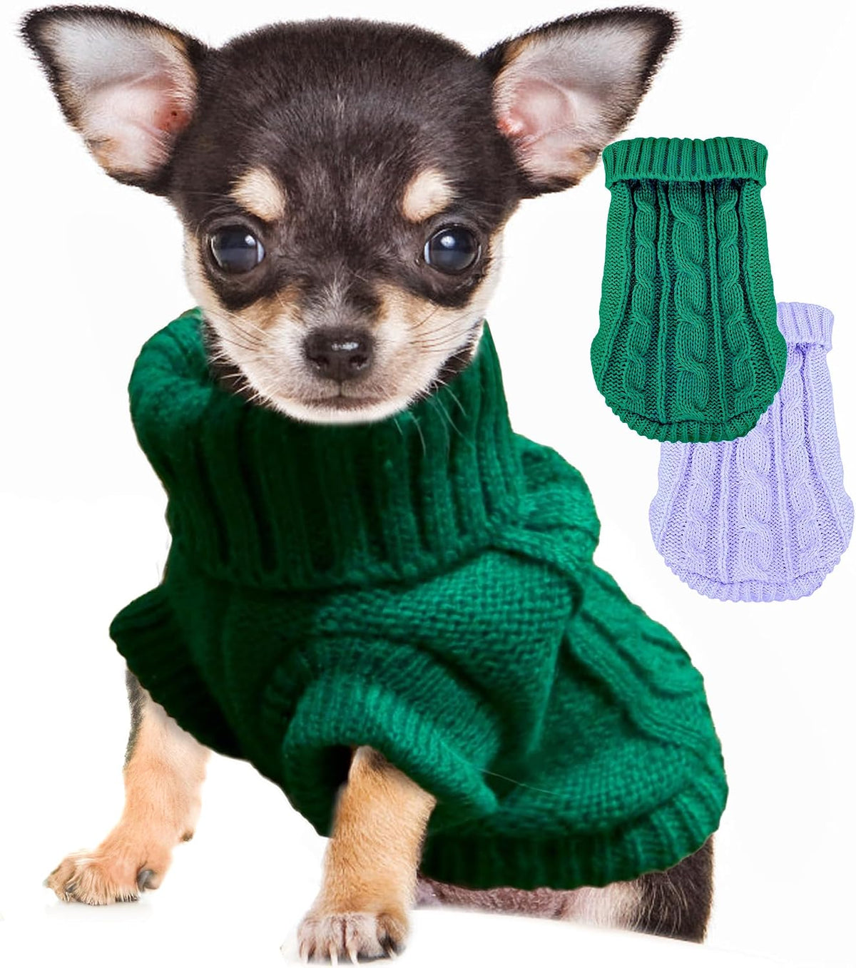 XXS Dog Sweater, 2 Pieces Turtleneck Knitted Chihuahua Sweater