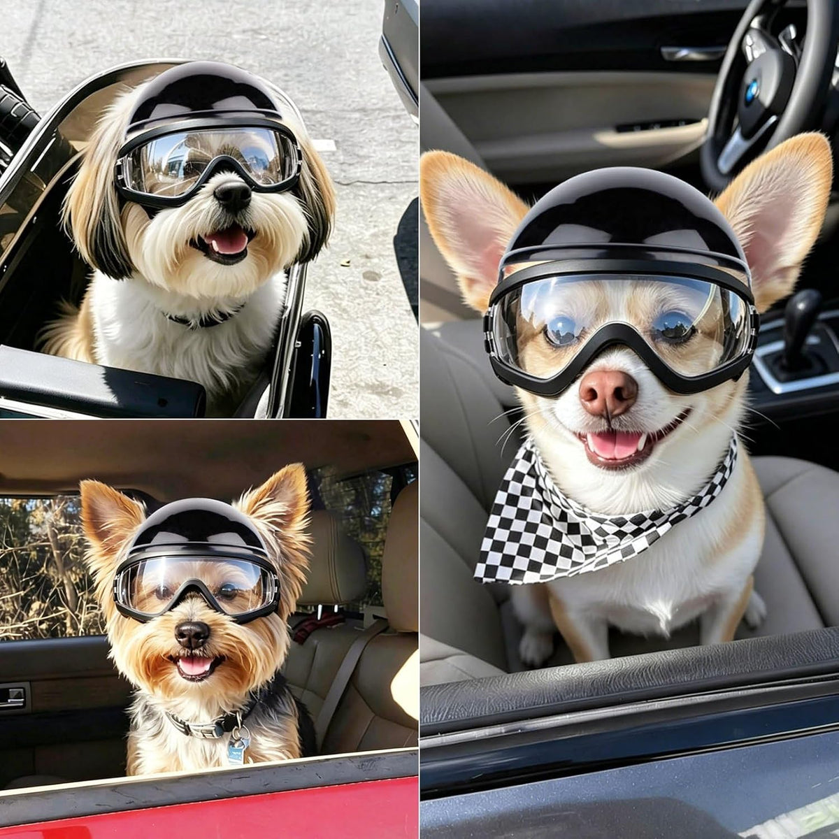 Dog Helmet for Small Dogs Cats, XS Pet Helmets with Goggles Outdoors Cycling Riding, Dog Sunglasses Helmets with Ear Hol