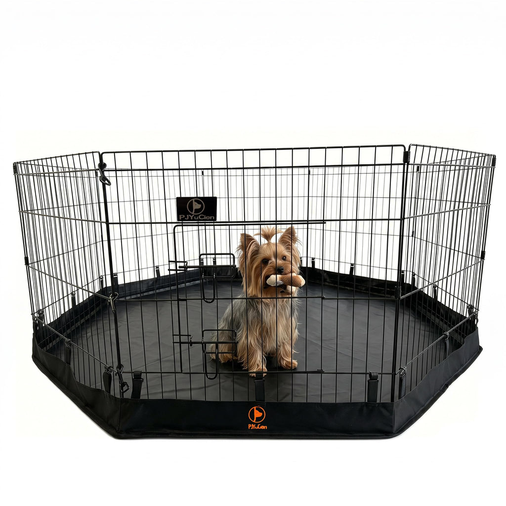PJYuCien Puppy Playpen with Bottom Pad and Door, 8 Panels 24" H, Black