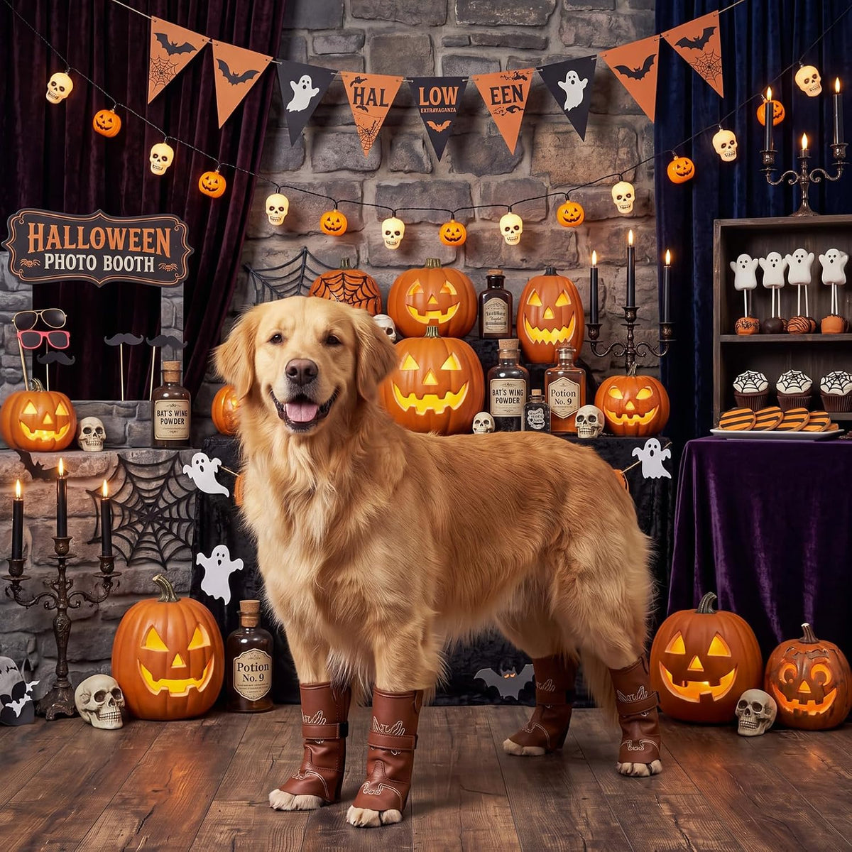 Sintege 2 Pair Cowboy Dog Boots for Large Dogs, Western Dog Costume Shoes