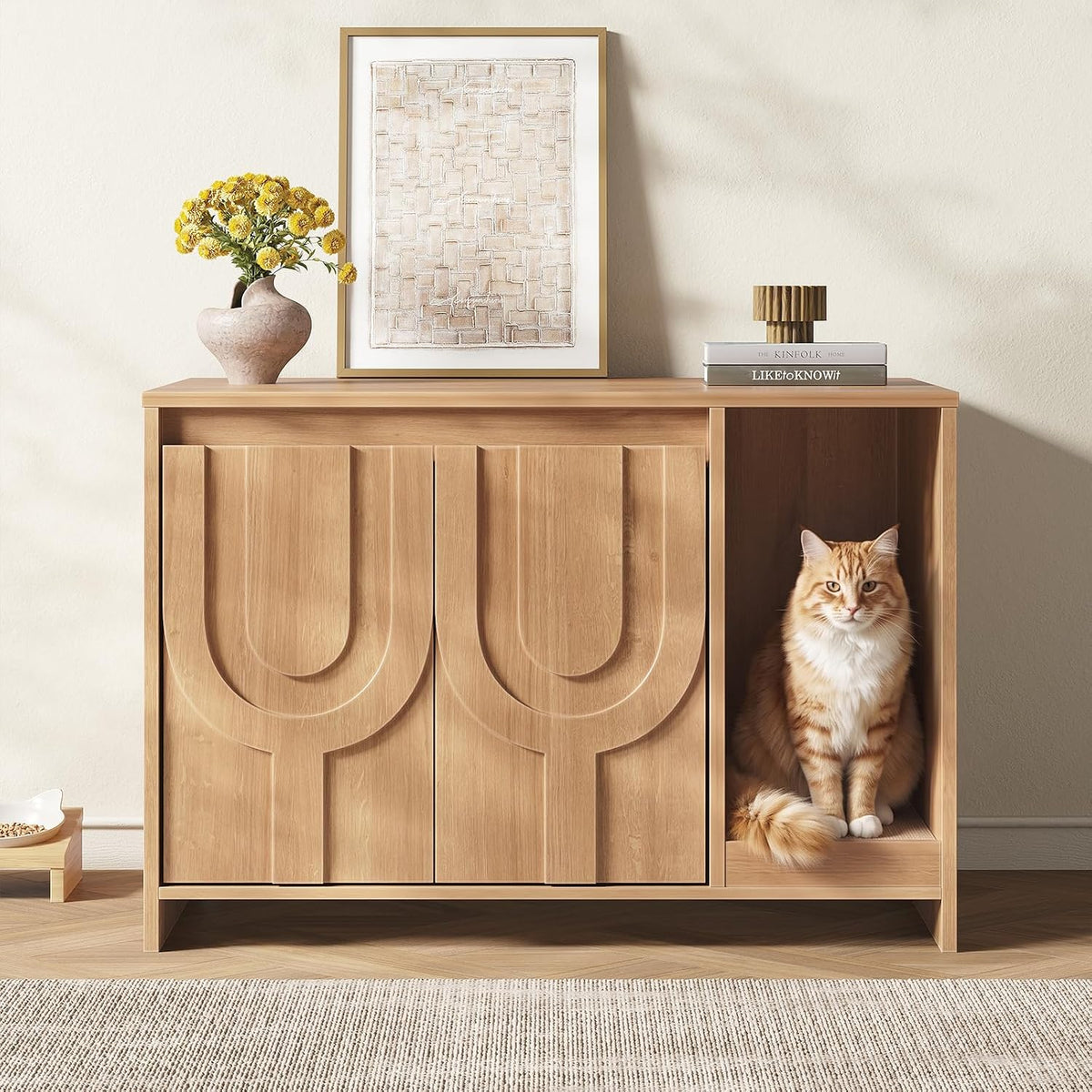 Halitta 31.5” Cat Litter Box Enclosure Furniture with Cat Scratch Pad