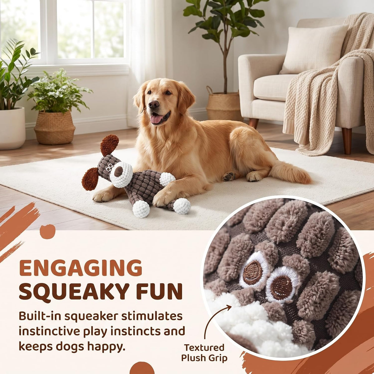 2026 New Dog Toys, Plush Dog Toy with Squeaker, Soft Stuffed Chew Toy for Dogs, Reinforced Stitching Interactive Puppy T