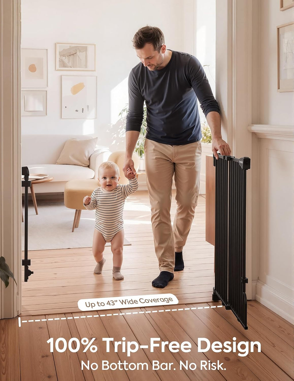 Babelio Removable Baby Gate for Stairs No Bottom Bar, 29-43", 30" H, Black