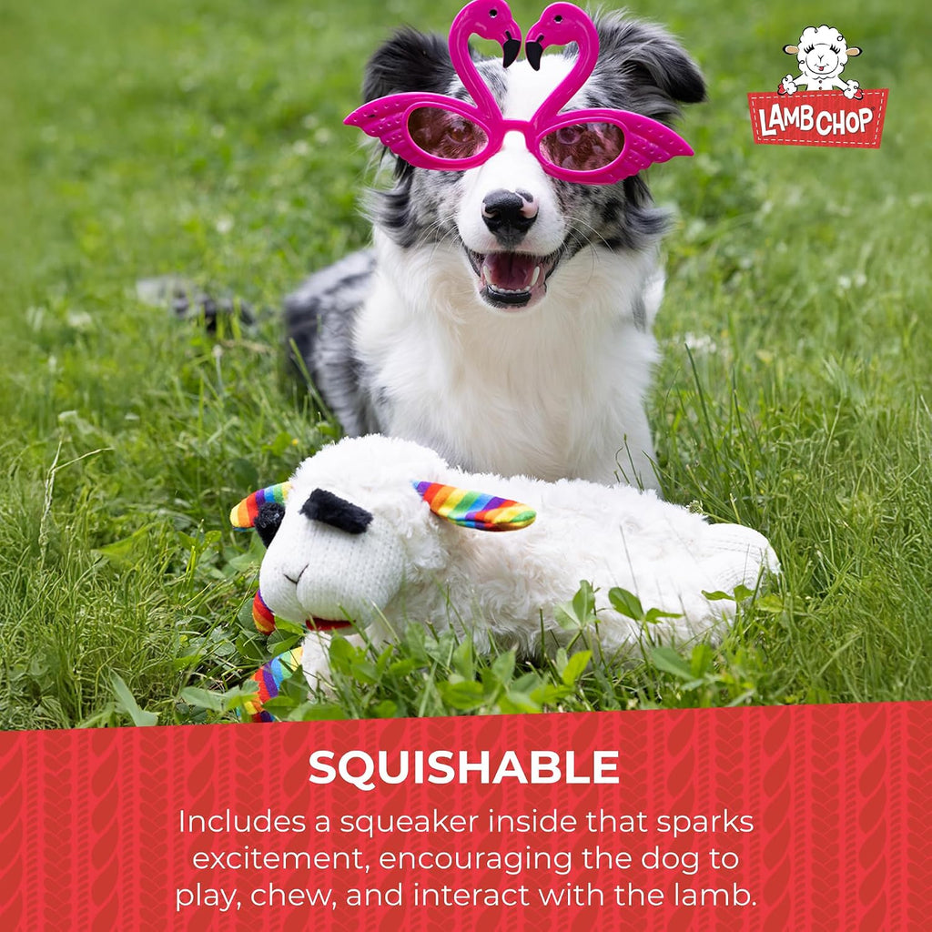 Multipet Lamb Chop Dog Plush Toy with Birthday Hat - Squeaky Dog Toy