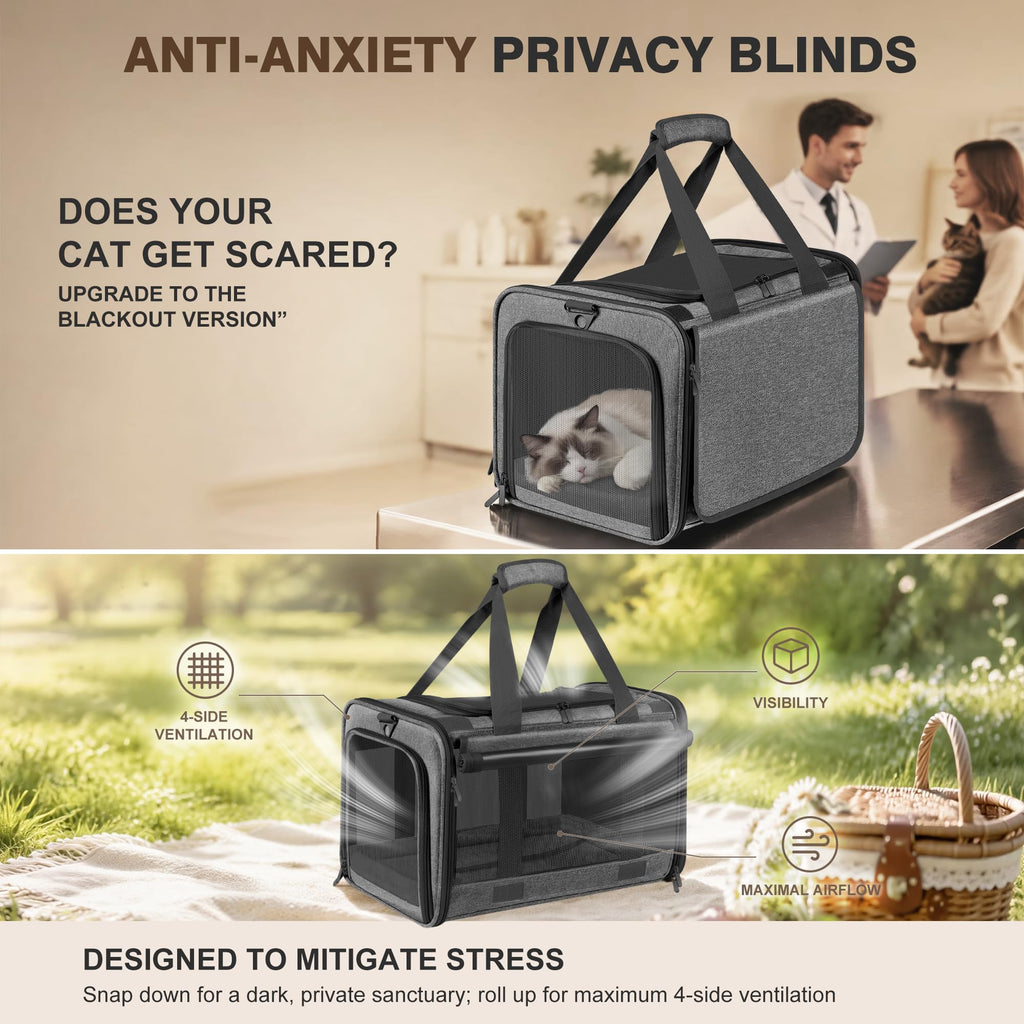 SMBFKGK Soft Sided Cat Carrier for Anxious Pets with Privacy Roller Blinds